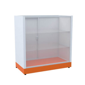 BALCÃO EXPOSITOR – BANDEJAS DE VIDRO COM PORTA